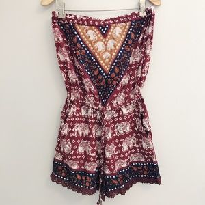 ANGIE Red Elephant Boho Strapless Romper NWT